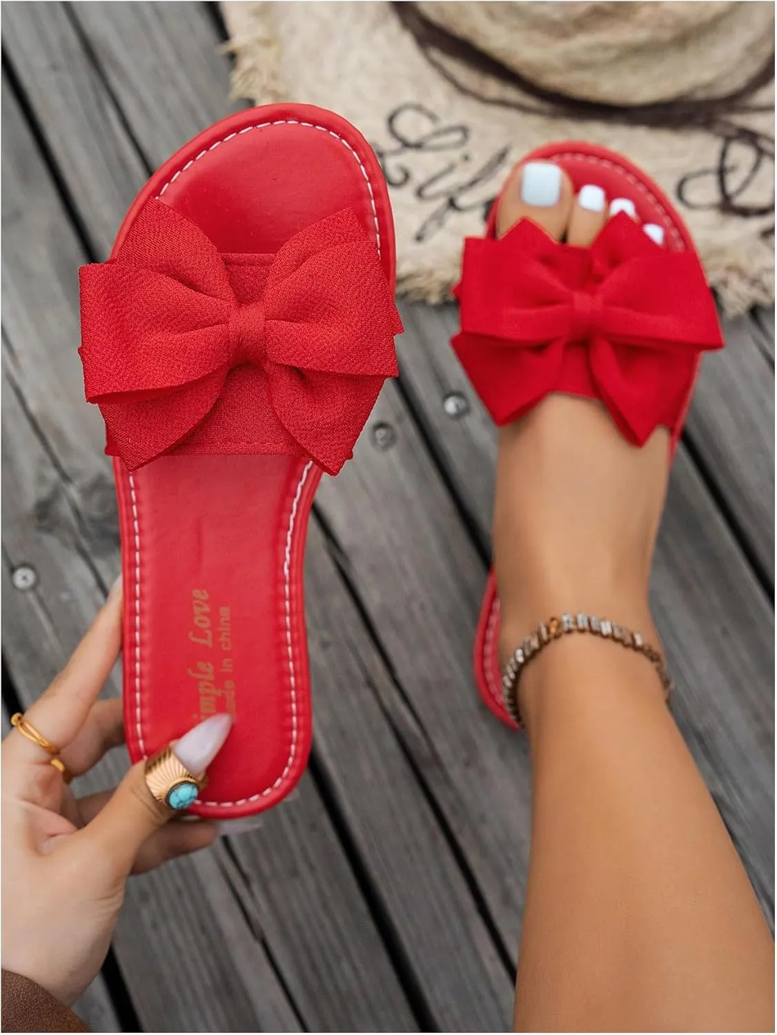 GORGLITTER Women's Bow Sandals Dressy Summer Open Toe Slip On Slides Vacation Beach Flat Sandals