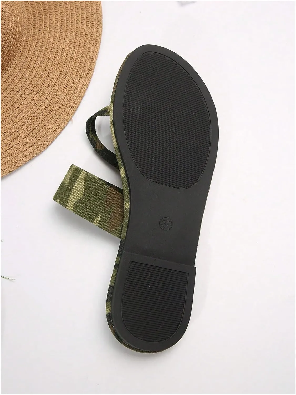 GORGLITTER Women's Camo Print Thong Strappy Flat Sandals Open Toe Slide Sandals Ring Flip Flops