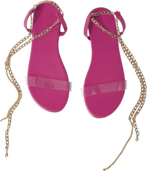 GORGLITTER Women's Clear Strappy Flat Sandals Chain Lace Up Open Toe Dressy Summer Slides