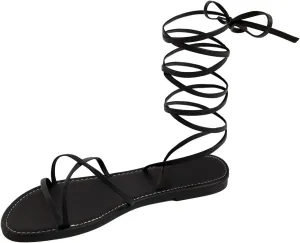 GORGLITTER Women's Lace Up Flat Sandals Strappy Tie Up Open Toe Dressy Slide Sandals