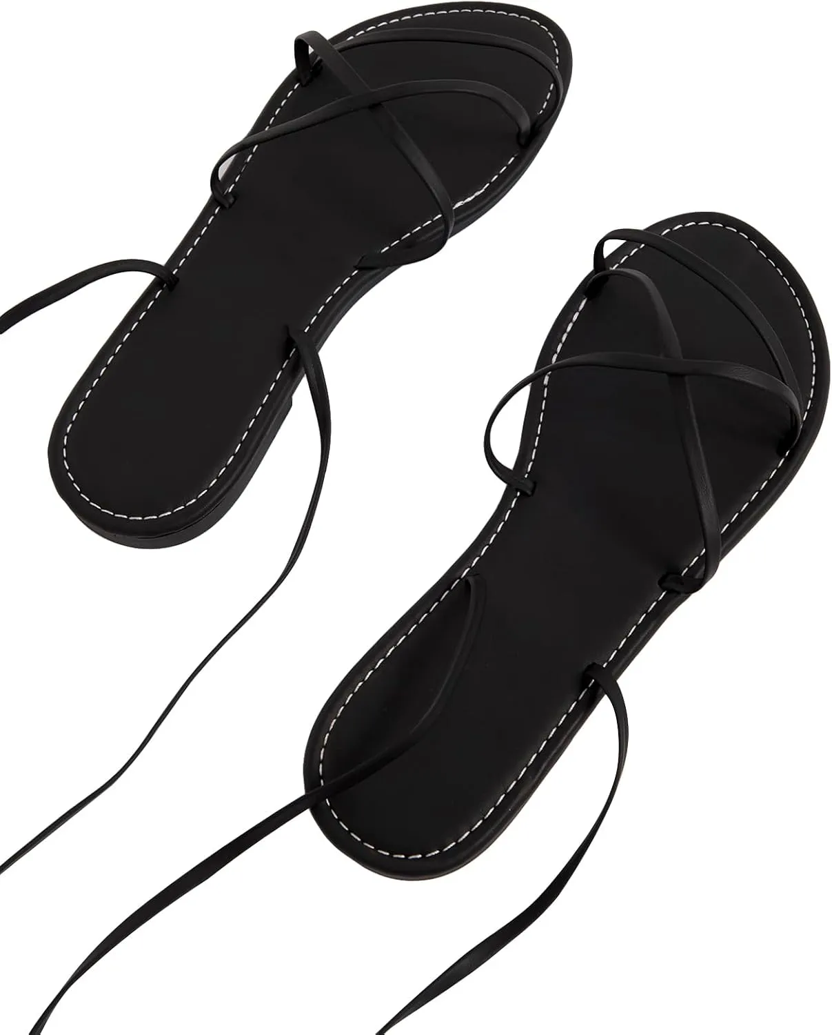 GORGLITTER Women's Lace Up Flat Sandals Strappy Tie Up Open Toe Dressy Slide Sandals