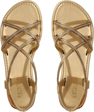 GORGLITTER Women's Metallic Strappy Flat Sandals Criss Cross Slip on Open Toe Slide Sandal