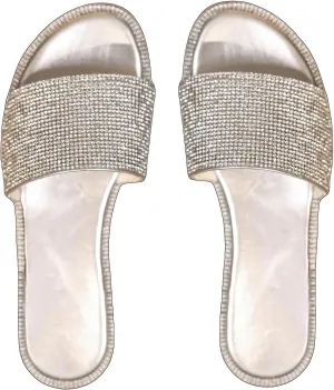 GORGLITTER Women's Rhinestone Sandals Dress Slip on Flip Flops Flat Summer Open Toe Slides Sandal