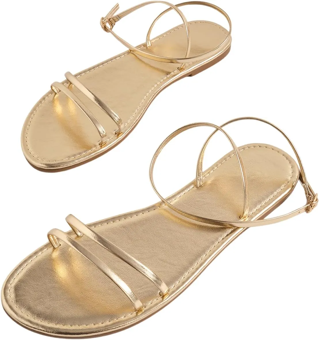 GORGLITTER Women's Strappy Flat Sandals Ankle Strap Open Toe Dressy Summer Flats Sandal