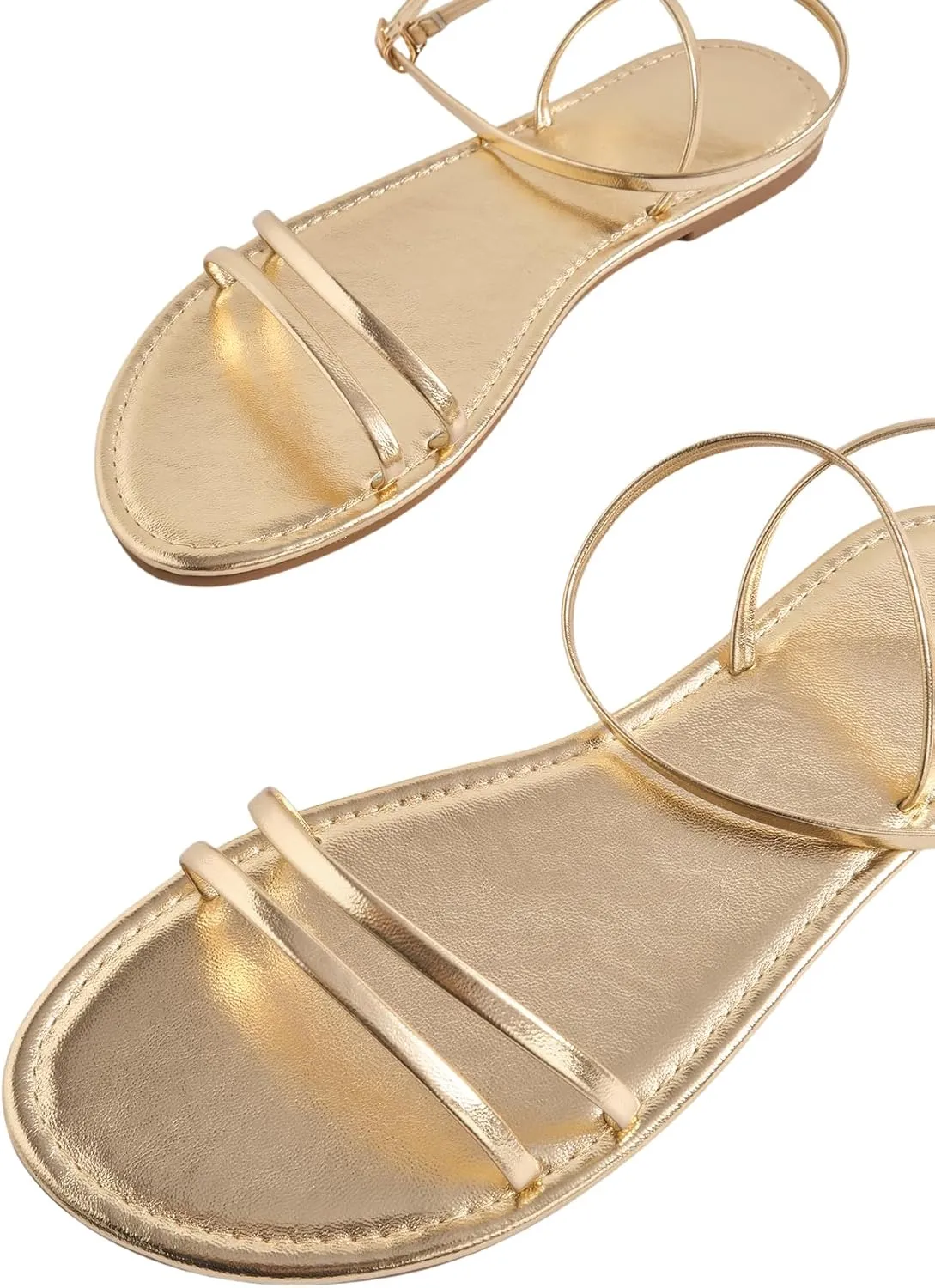 GORGLITTER Women's Strappy Flat Sandals Ankle Strap Open Toe Dressy Summer Flats Sandal