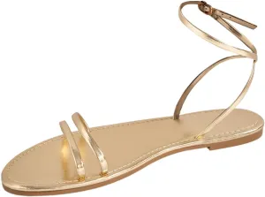 GORGLITTER Women's Strappy Flat Sandals Ankle Strap Open Toe Dressy Summer Flats Sandal