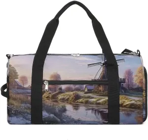 Gym BagLandscape With A Traditional Windmill Classic Lightweight Foldable Gym Bag Workout Exercise Dance Bag Men Women Duffle Bag