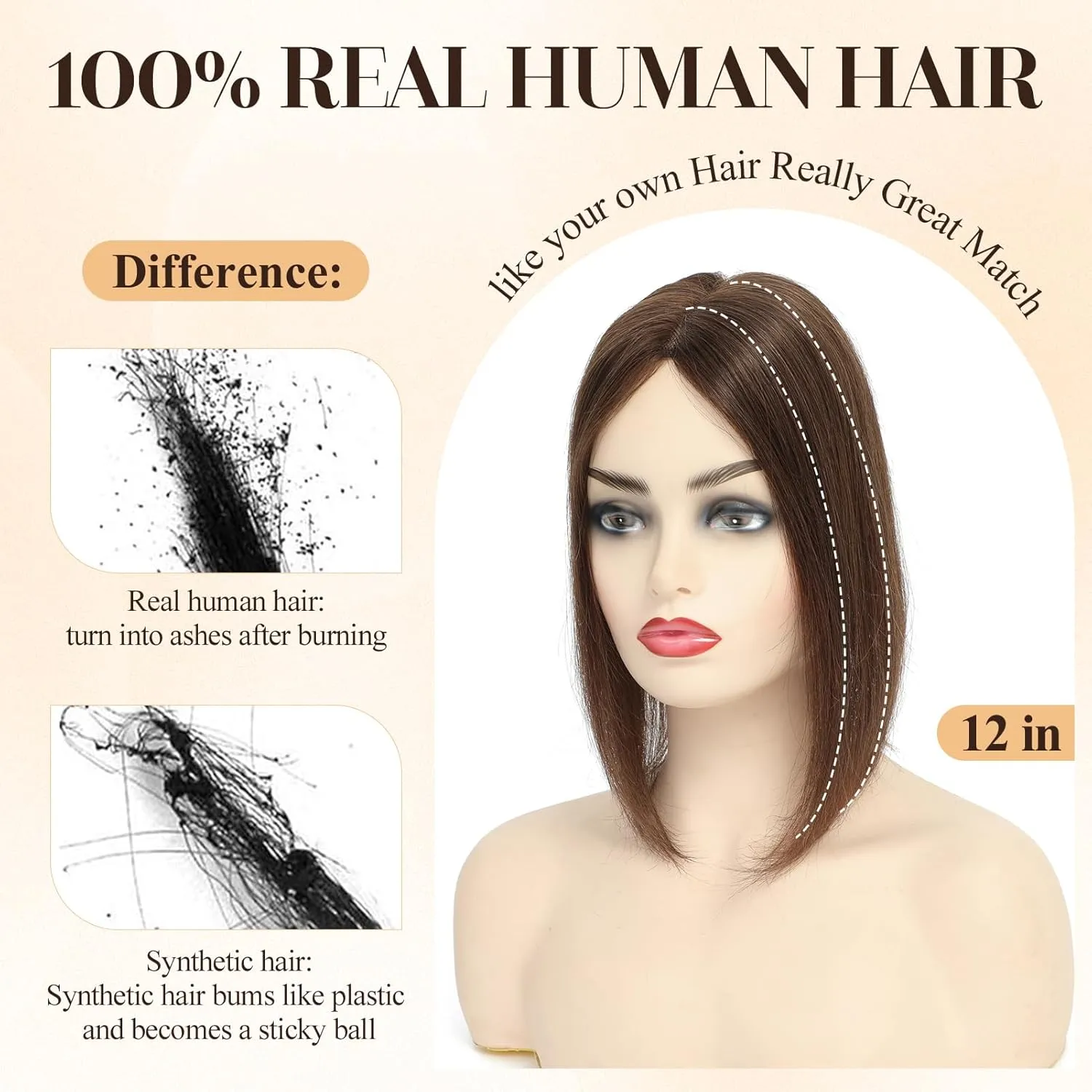 Hair Topper Hair Pieces for Women 100% Remy Hair Toppers with Thinning Hair 120% Density 4*4.8 Inch Swiss Base Hair Toppers for Women Real Human Hair 12 Inch Women Hair Topper #4 Medium Brown