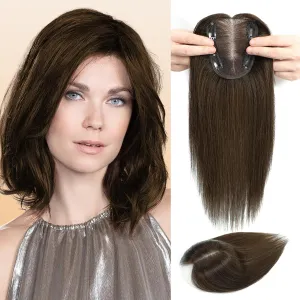 Hair Topper Hair Pieces for Women 100% Remy Hair Toppers with Thinning Hair 120% Density 4*4.8 Inch Swiss Base Hair Toppers for Women Real Human Hair 12 Inch Women Hair Topper #4 Medium Brown