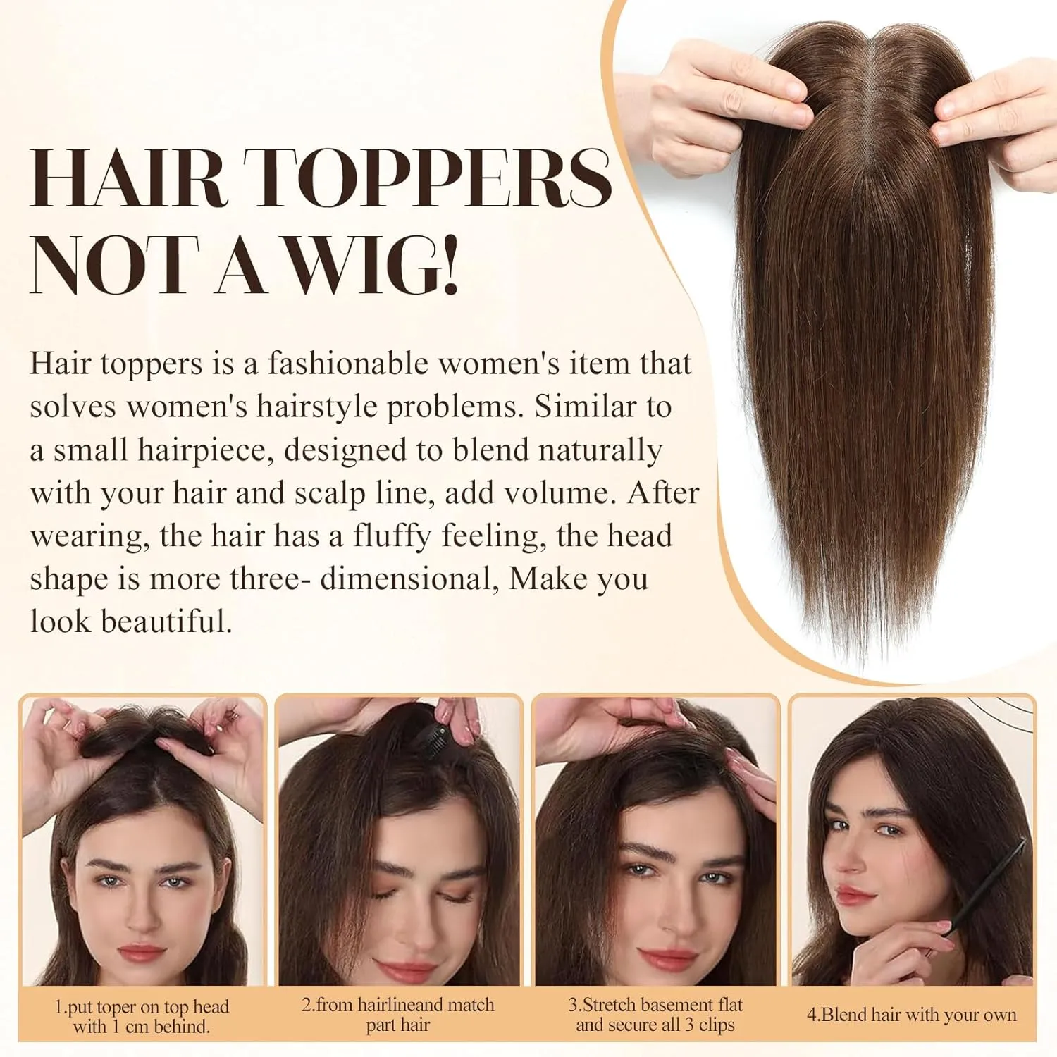 Hair Topper Hair Pieces for Women 100% Remy Hair Toppers with Thinning Hair 120% Density 4*4.8 Inch Swiss Base Hair Toppers for Women Real Human Hair 12 Inch Women Hair Topper #4 Medium Brown
