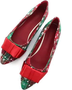 Hee grand Christmas Shoes for Women Pointed Toe Plaid Snowflake Flat Shoes Comfortable Slip on Flats Red/Green Shoes for Christmas