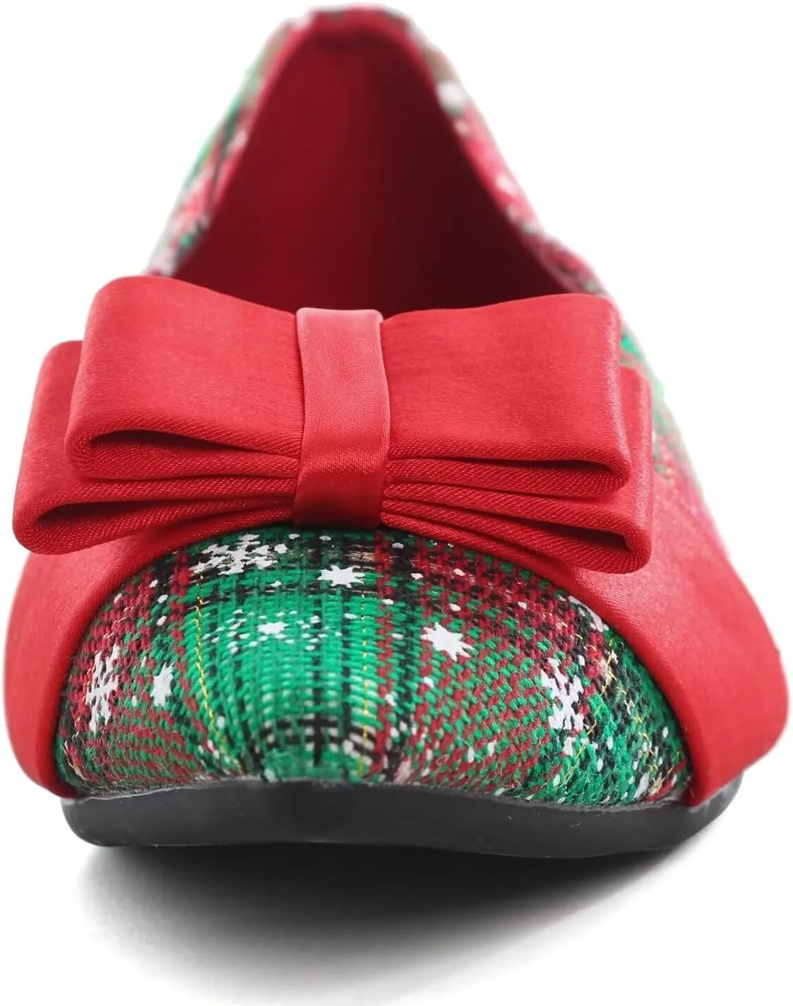 Hee grand Christmas Shoes for Women Pointed Toe Plaid Snowflake Flat Shoes Comfortable Slip on Flats Red/Green Shoes for Christmas