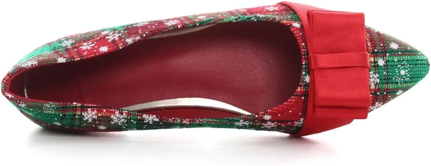 Hee grand Christmas Shoes for Women Pointed Toe Plaid Snowflake Flat Shoes Comfortable Slip on Flats Red/Green Shoes for Christmas