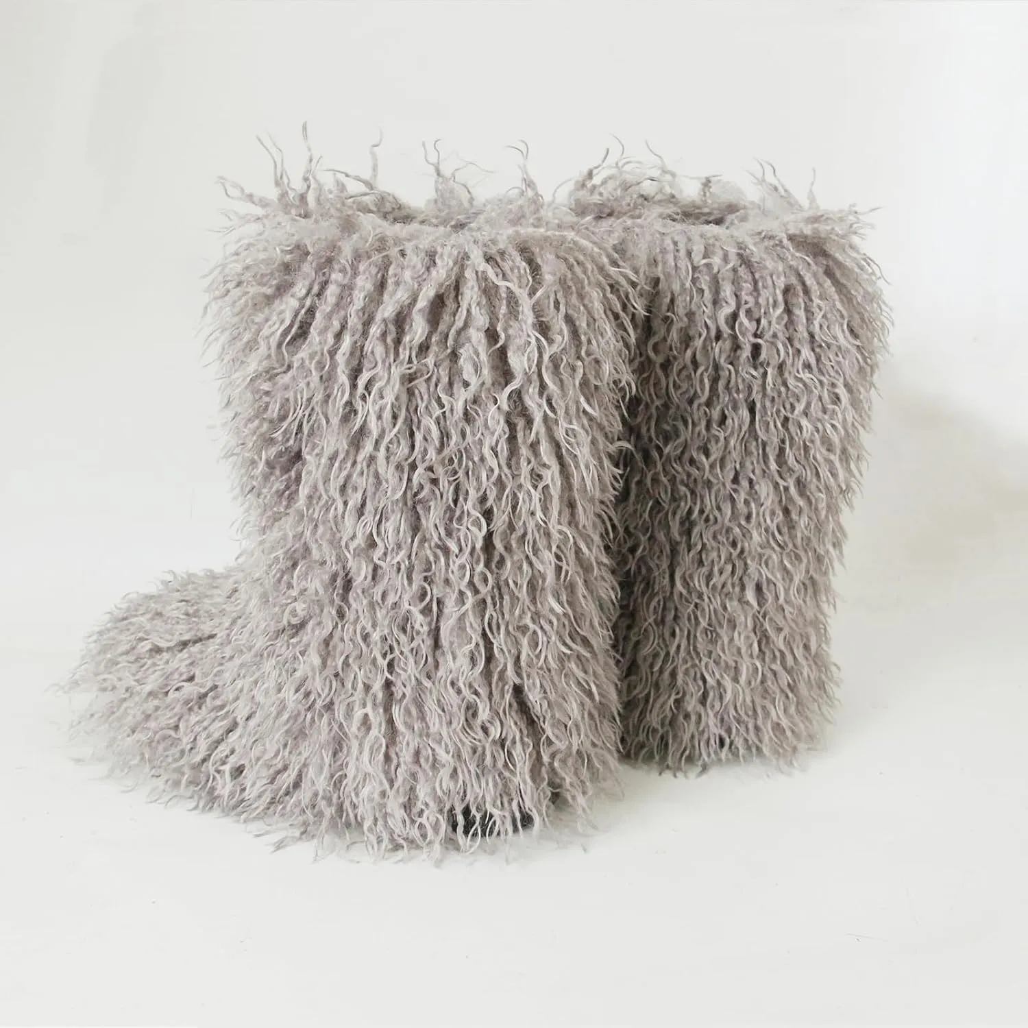 HINDOLA Womens Faux Fur Boots Plush Warm Snow Boots Fuzzy Fluffy Furry Round Toe Suede Boots Comfortable Winter Ankle Booties Anti Slip Outdoor Indoor Flat Shoes