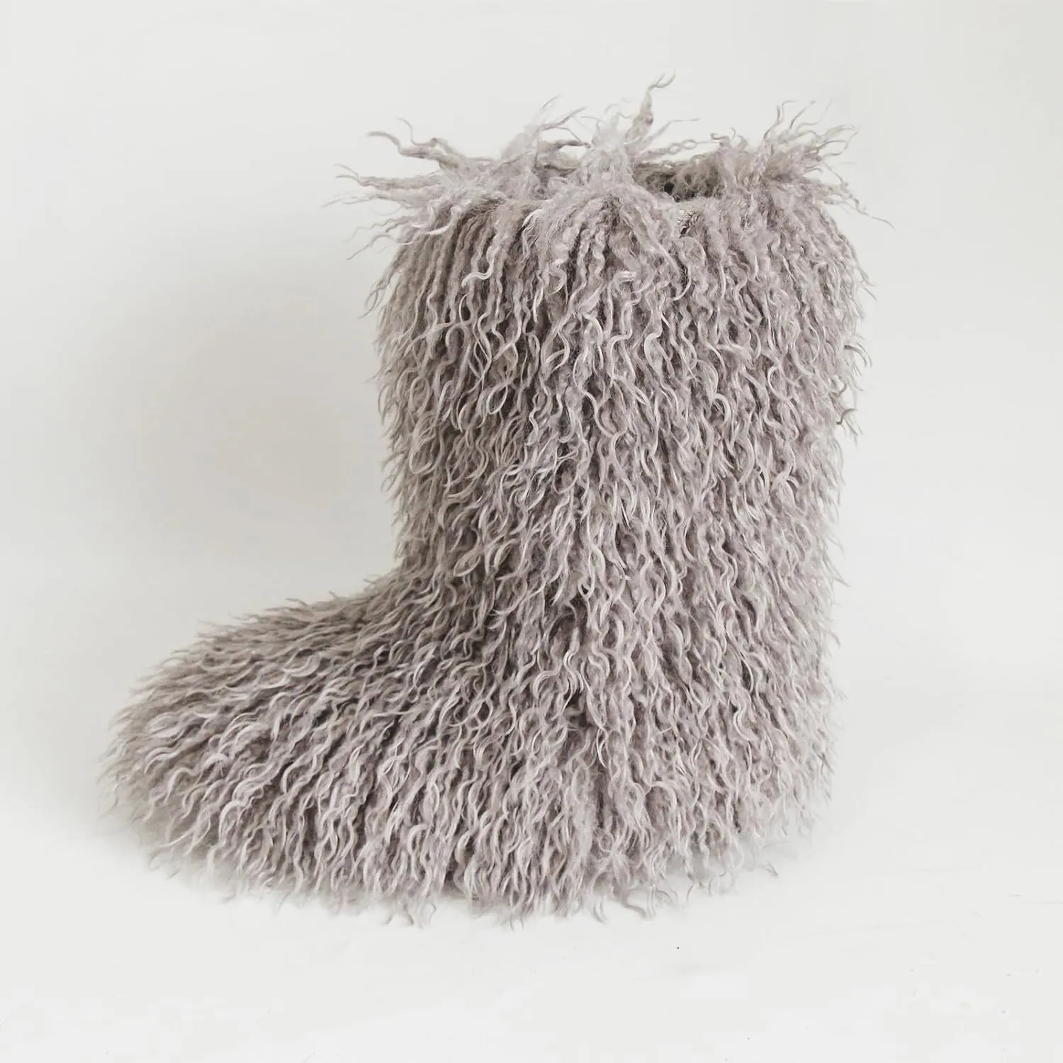 HINDOLA Womens Faux Fur Boots Plush Warm Snow Boots Fuzzy Fluffy Furry Round Toe Suede Boots Comfortable Winter Ankle Booties Anti Slip Outdoor Indoor Flat Shoes
