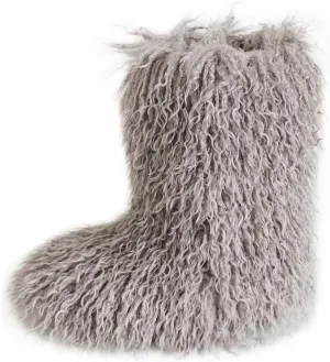 HINDOLA Womens Faux Fur Boots Plush Warm Snow Boots Fuzzy Fluffy Furry Round Toe Suede Boots Comfortable Winter Ankle Booties Anti Slip Outdoor Indoor Flat Shoes