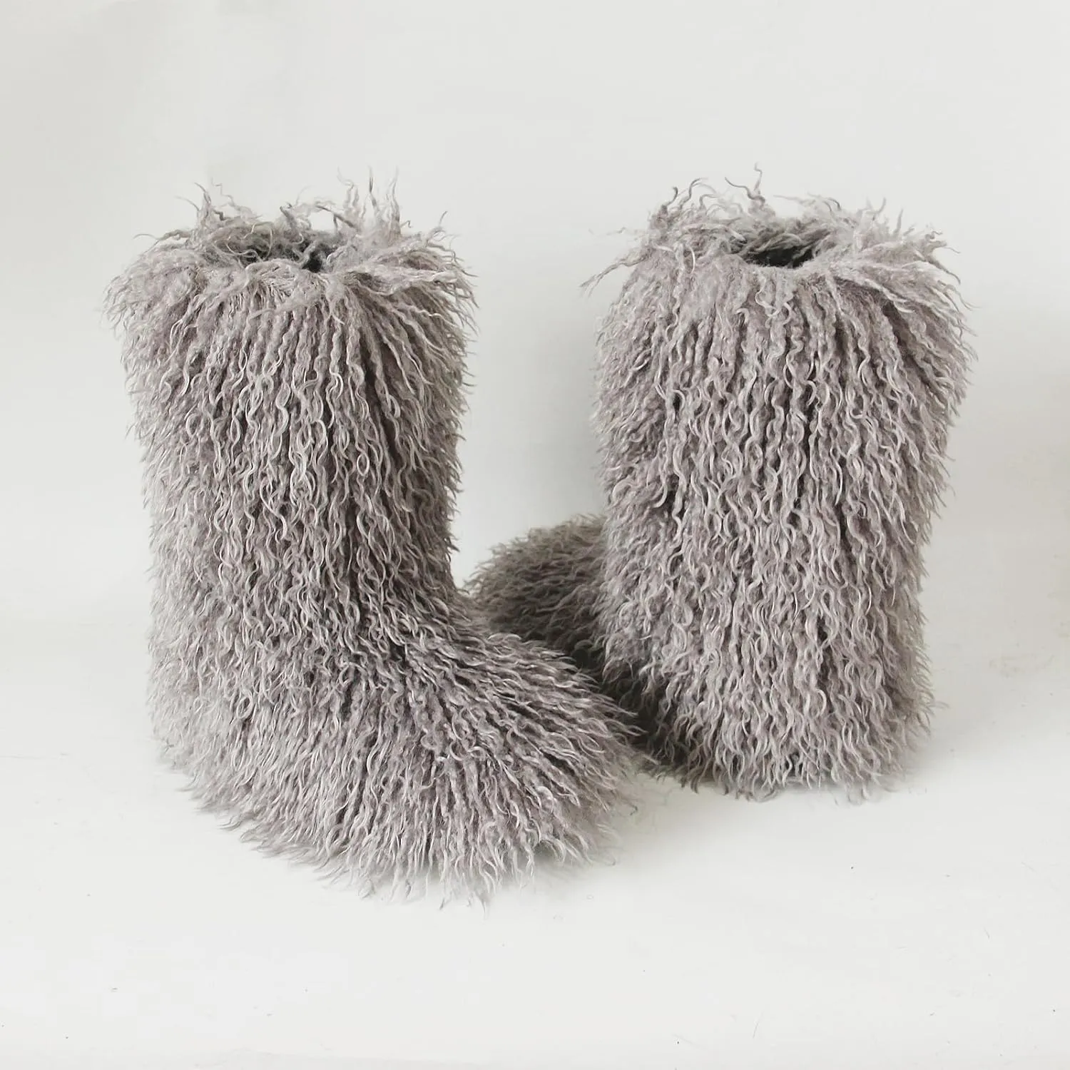 HINDOLA Womens Faux Fur Boots Plush Warm Snow Boots Fuzzy Fluffy Furry Round Toe Suede Boots Comfortable Winter Ankle Booties Anti Slip Outdoor Indoor Flat Shoes