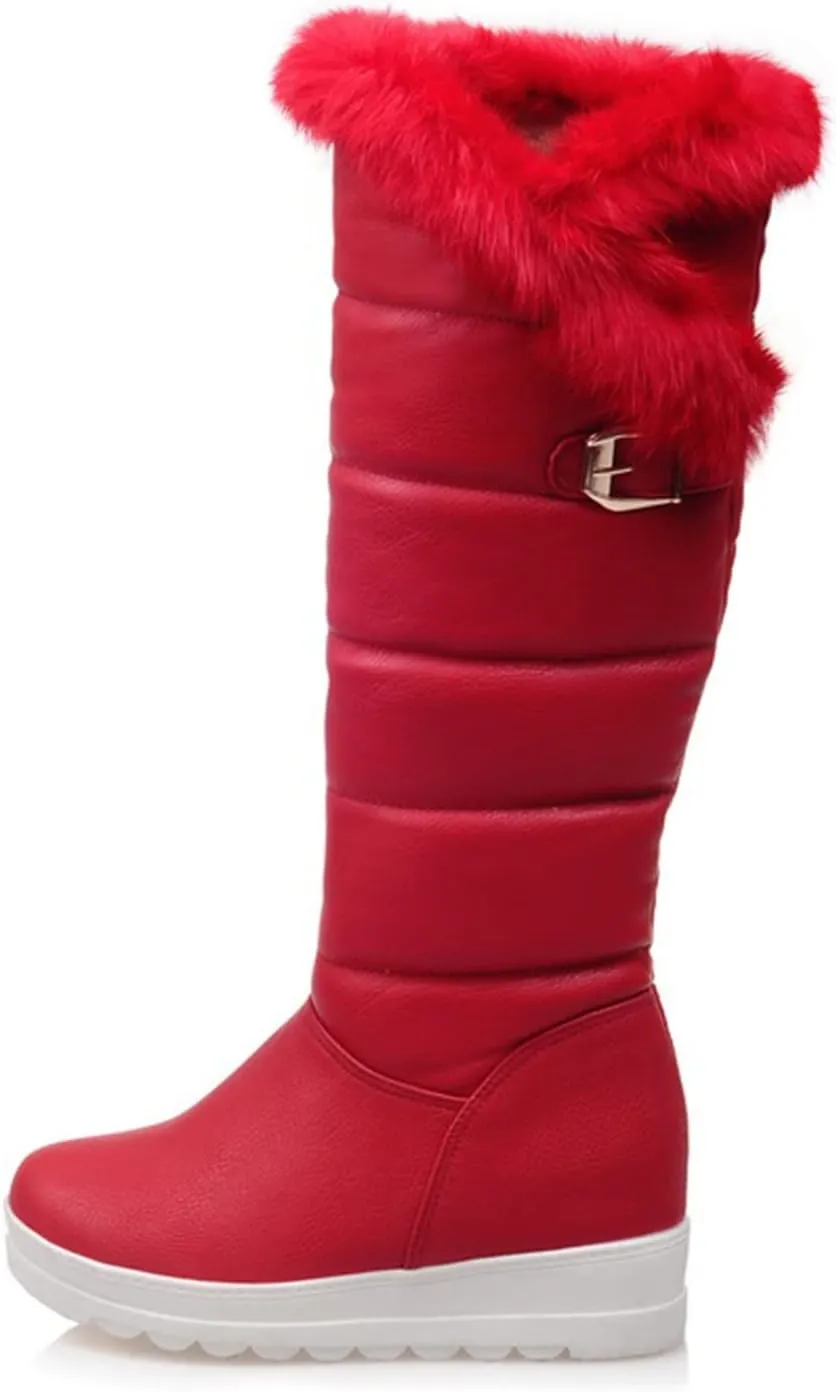 hlysgo Warm Winter Women Knee High Snow Boots Waterproof Faux Fur Lined Fleece Fuzzy Casual Booties