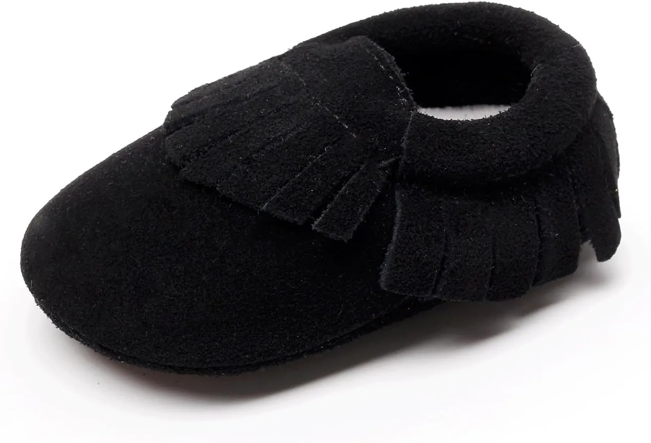 HONGTEYA Leather Baby Moccasins Hard Soled Tassel Crib Toddler Shoes for Boys and Girls…