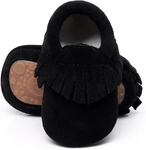 HONGTEYA Leather Baby Moccasins Hard Soled Tassel Crib Toddler Shoes for Boys and Girls…