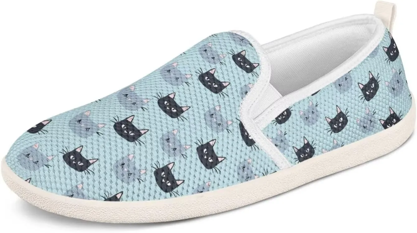 Howilath Cats Pattern Flat Shoes for Women Slip on Sneakers Lightweight Anti-Skid No Laces Running Sneakers