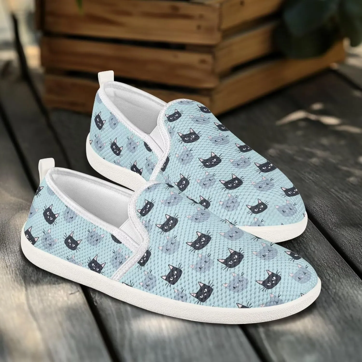 Howilath Cats Pattern Flat Shoes for Women Slip on Sneakers Lightweight Anti-Skid No Laces Running Sneakers