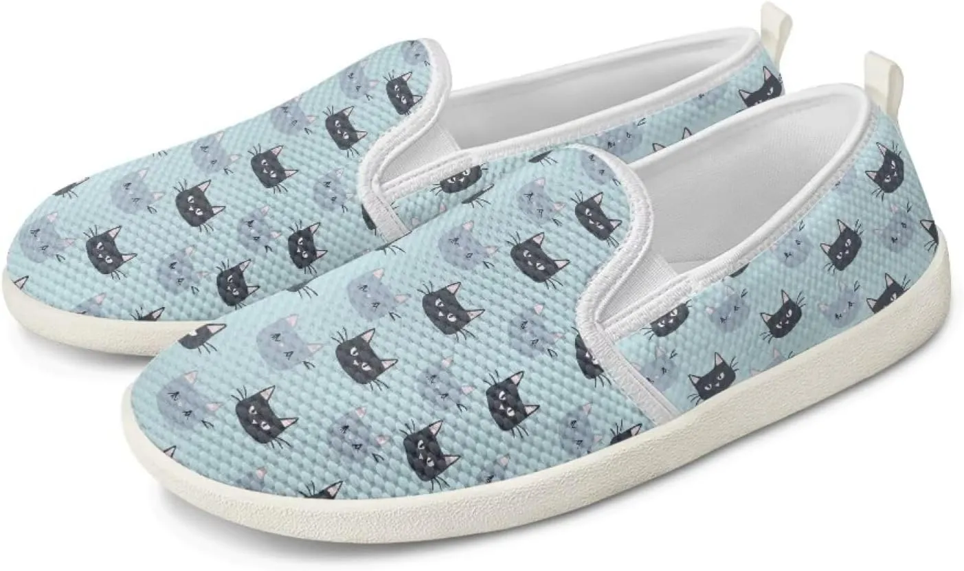 Howilath Cats Pattern Flat Shoes for Women Slip on Sneakers Lightweight Anti-Skid No Laces Running Sneakers