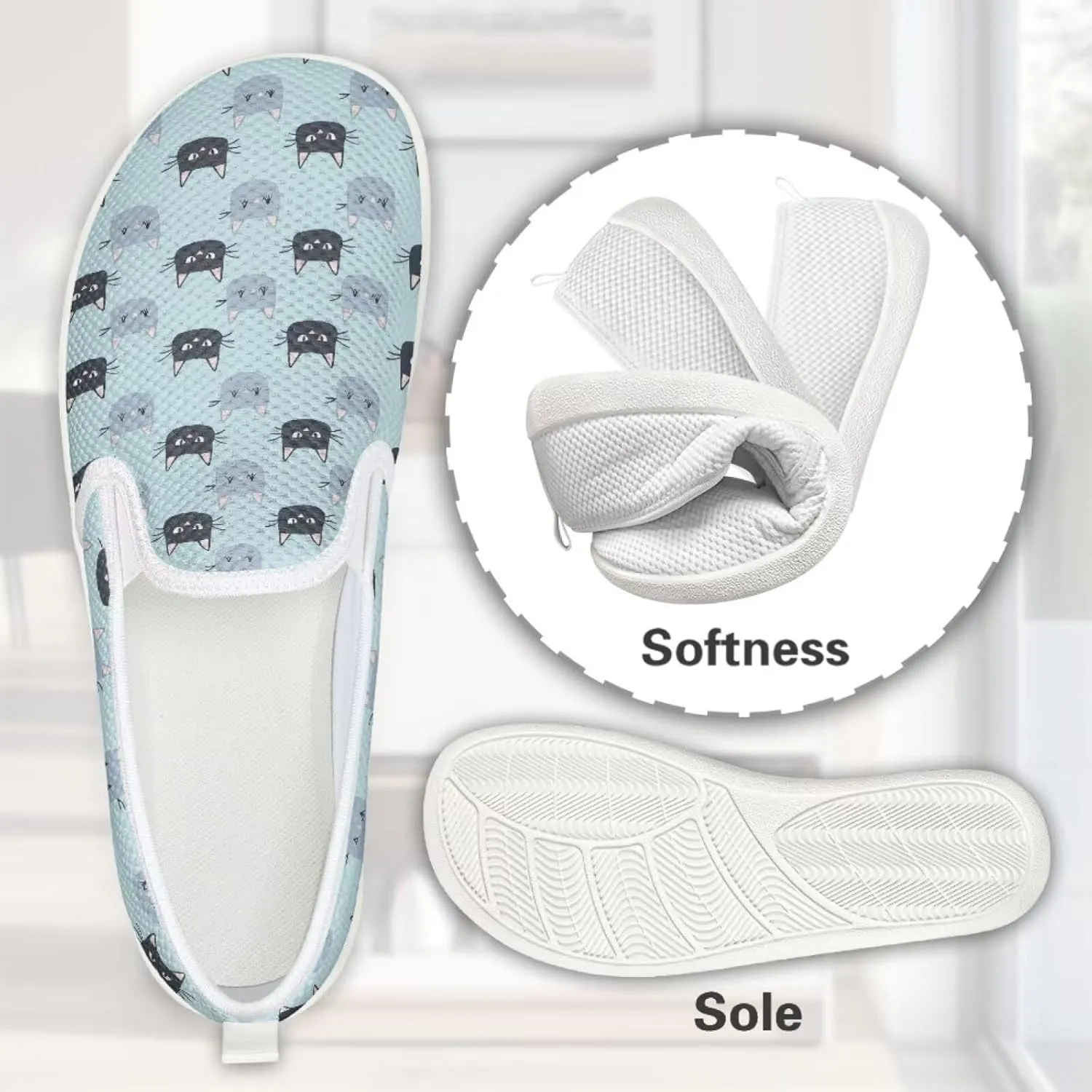 Howilath Cats Pattern Flat Shoes for Women Slip on Sneakers Lightweight Anti-Skid No Laces Running Sneakers