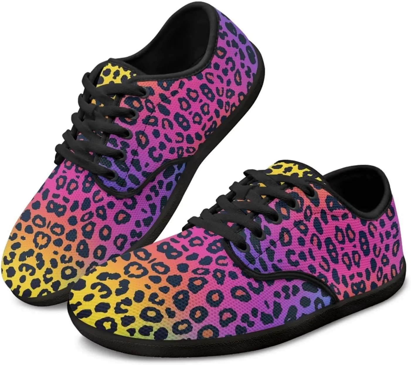 Howilath Leopard Print Barefoot Shoes Women Lace up Shoes Lightweight Flat Shoes Breathable Sneakers