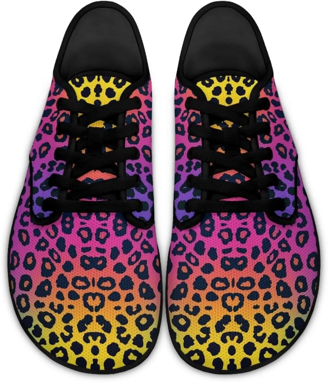Howilath Leopard Print Barefoot Shoes Women Lace up Shoes Lightweight Flat Shoes Breathable Sneakers