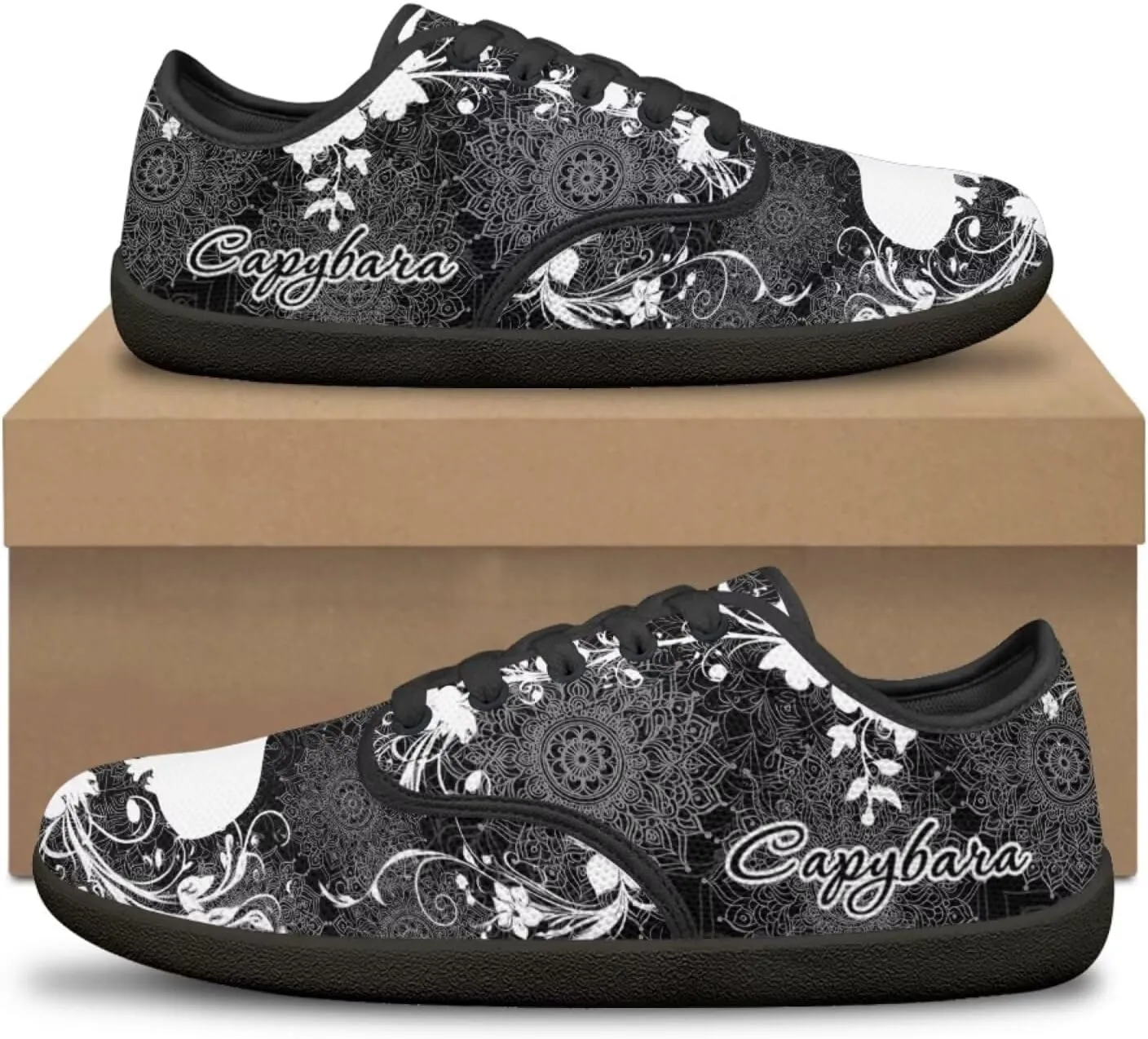 Howilath Mandala Animal Lace up Barefoot Shoes Running Sneakers Casual Sport Flat Shoes with Anti-Slip Sole