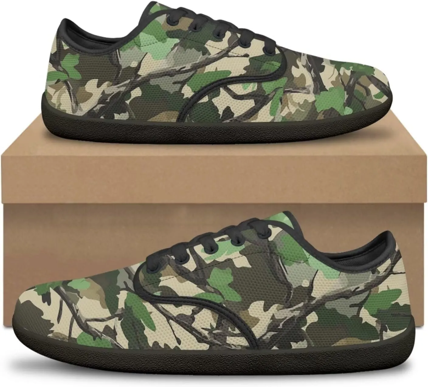 Howilath Woodland Forest Print Lace up Barefoot Shoes Womens Flat Shoes Running Sneakers Casual Sport Shoes