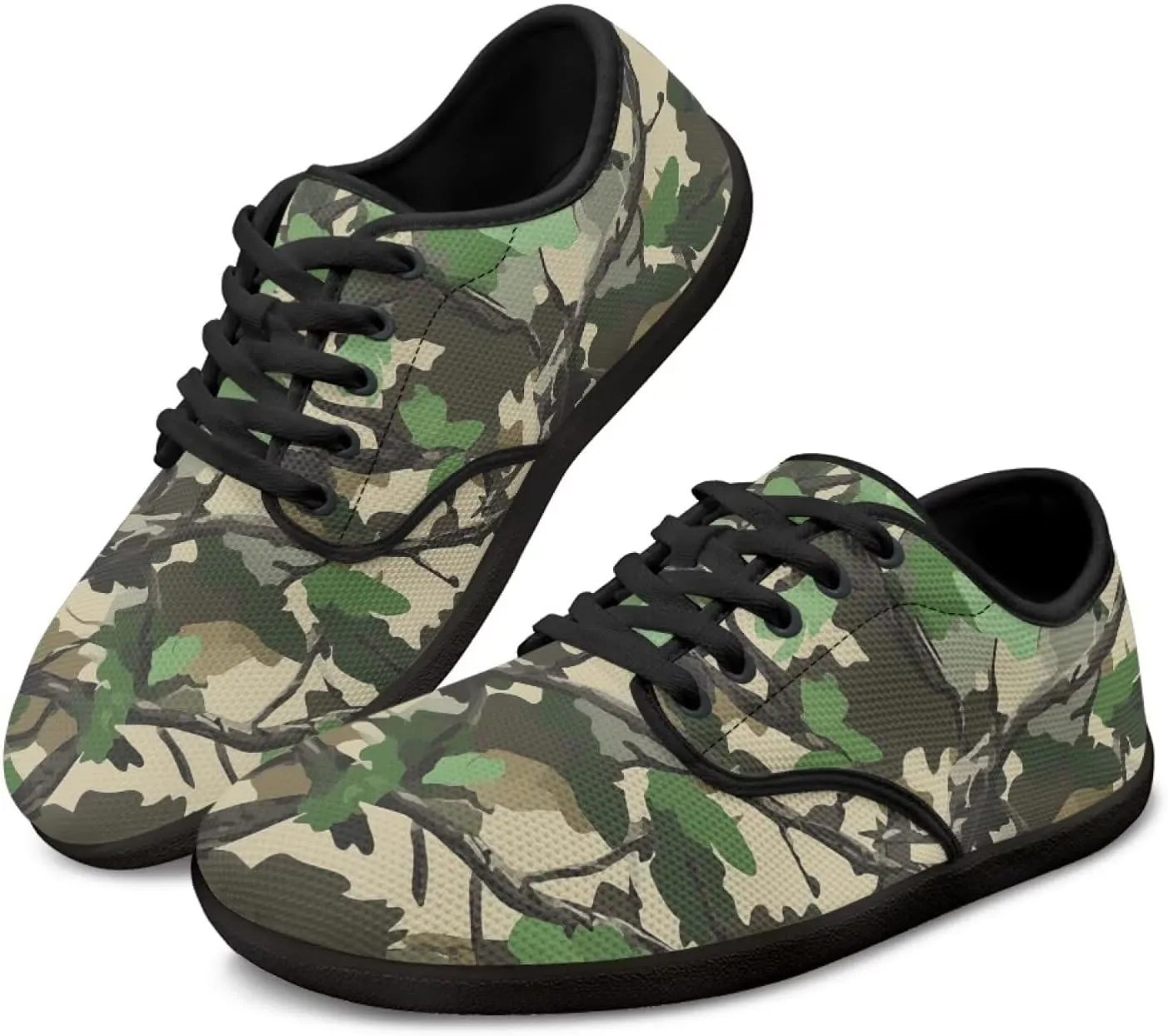 Howilath Woodland Forest Print Lace up Barefoot Shoes Womens Flat Shoes Running Sneakers Casual Sport Shoes