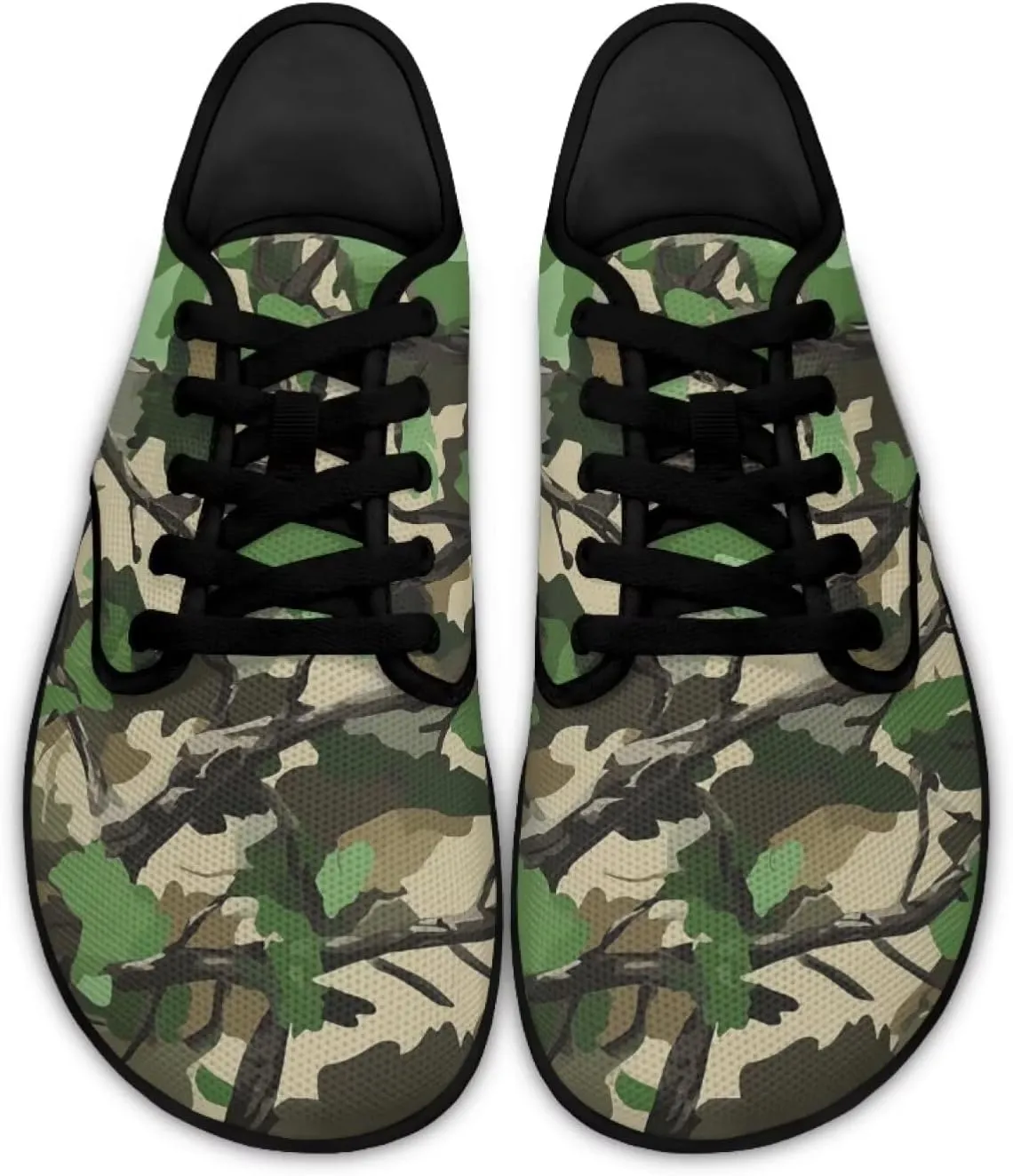 Howilath Woodland Forest Print Lace up Barefoot Shoes Womens Flat Shoes Running Sneakers Casual Sport Shoes