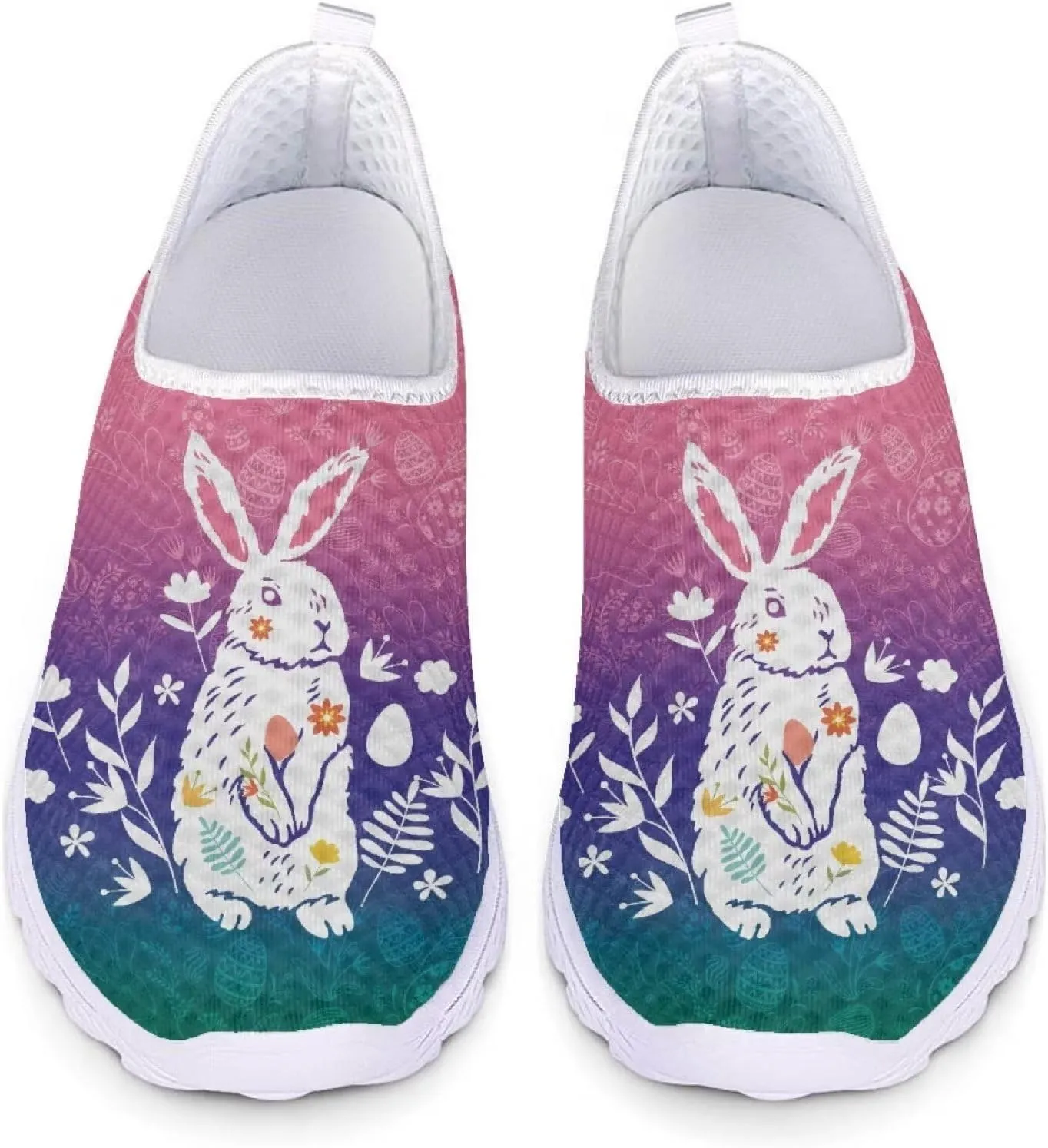 HUIACONG Easter Rabbit Walking Shoes for Women Lightweight Slip On Flat Gradient Ladies Tennis Shoes Size 11 Casual Breathable Sneakers Gym Yoga Shoes Loafers Comfy Mesh Running Footwear
