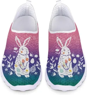 HUIACONG Easter Rabbit Walking Shoes for Women Lightweight Slip On Flat Gradient Ladies Tennis Shoes Size 11 Casual Breathable Sneakers Gym Yoga Shoes Loafers Comfy Mesh Running Footwear