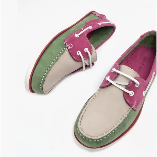 Hush Puppies HATTIE Womens Leather Boat Shoes Green/Pink/Grey