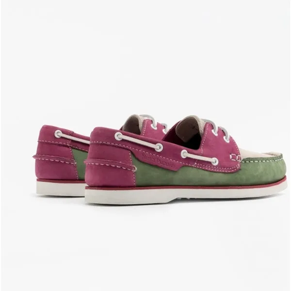 Hush Puppies HATTIE Womens Leather Boat Shoes Green/Pink/Grey