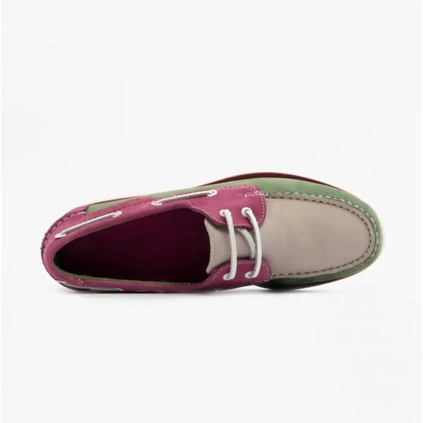 Hush Puppies HATTIE Womens Leather Boat Shoes Green/Pink/Grey