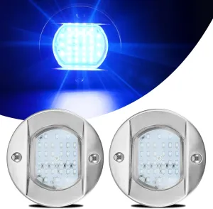 HUSUKU LED Marine Courtesy Lights 4in, SOOP3 P0-2 1800LM 30LED SUS316 Round IP65 Waterproof Boat Transom Interior Lights, Surface Mount for Yacht/Cockpit/Console/Deck/Ceiling/Spotlight (2x Blue)