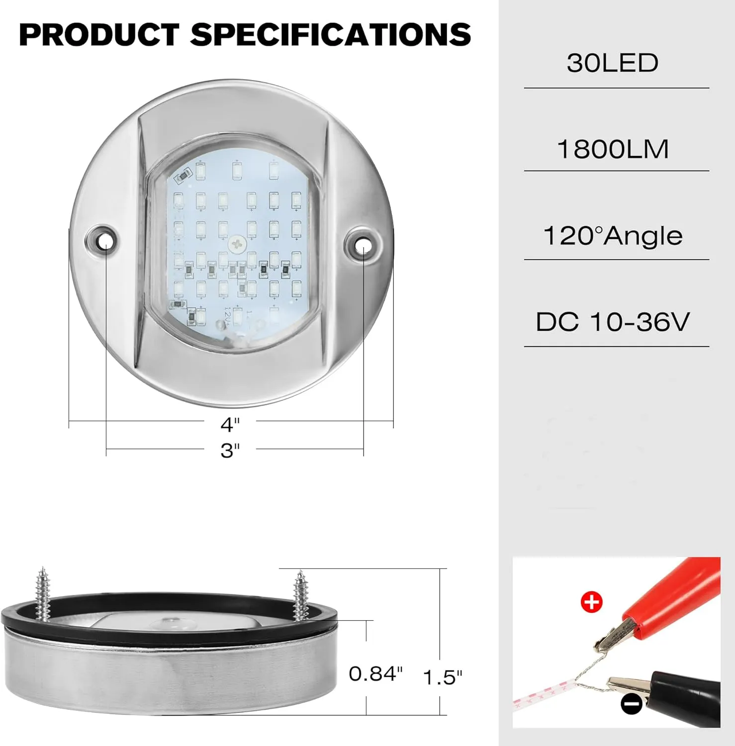 HUSUKU LED Marine Courtesy Lights 4in, SOOP3 P0-2 1800LM 30LED SUS316 Round IP65 Waterproof Boat Transom Interior Lights, Surface Mount for Yacht/Cockpit/Console/Deck/Ceiling/Spotlight (2x Blue)