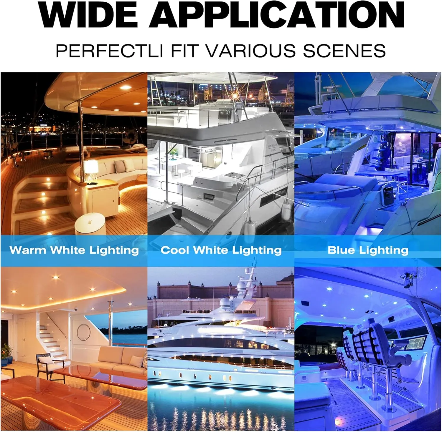 HUSUKU LED Marine Courtesy Lights 4in, SOOP3 P0-2 1800LM 30LED SUS316 Round IP65 Waterproof Boat Transom Interior Lights, Surface Mount for Yacht/Cockpit/Console/Deck/Ceiling/Spotlight (2x Blue)