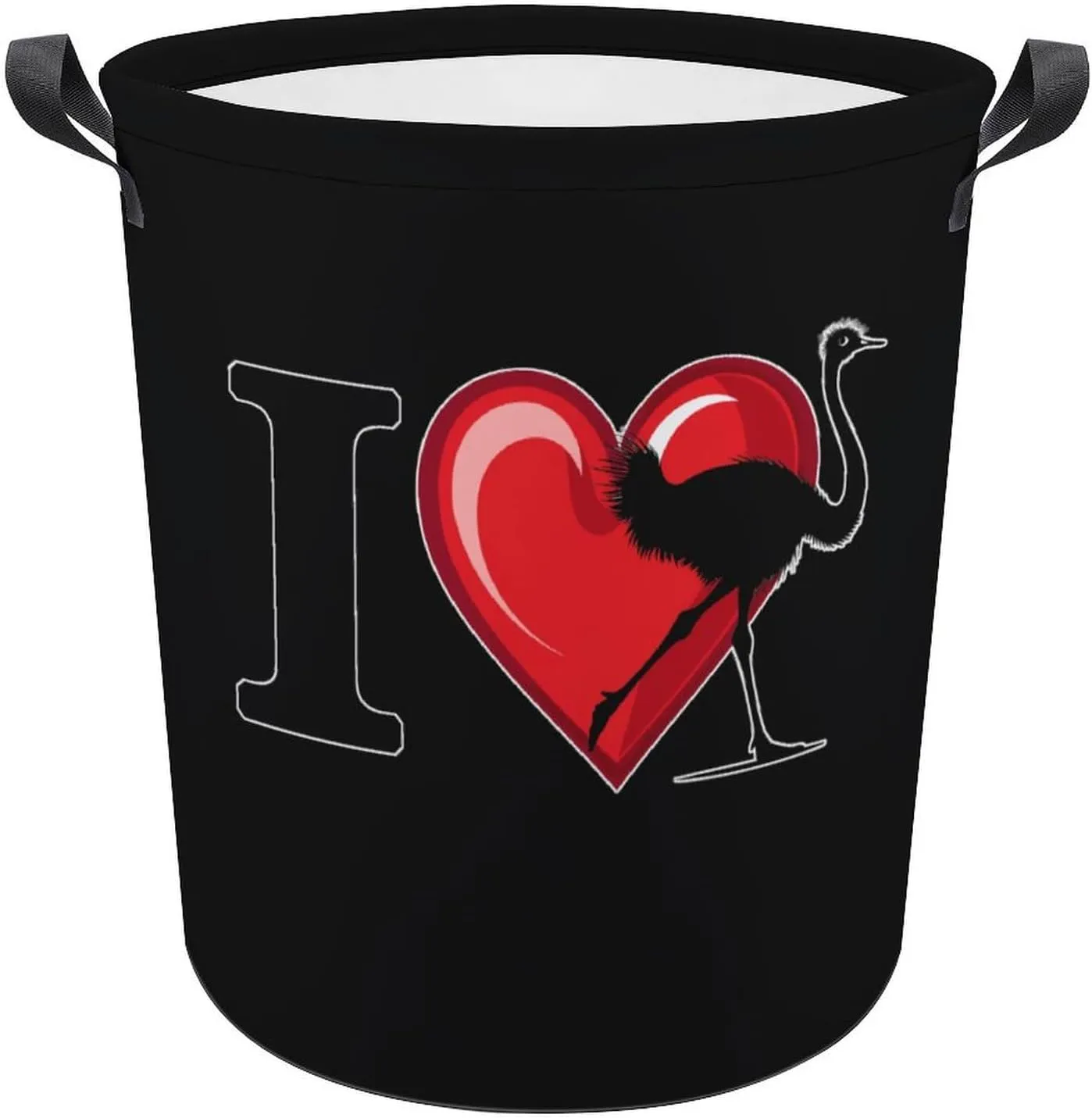I Heart Love Ostrich Ostriches Laundry Basket Collapsible Laundry Clothes Hamper Storage Bins with Handles 44x35cm