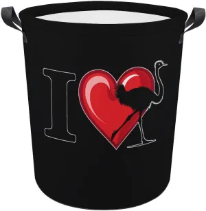 I Heart Love Ostrich Ostriches Laundry Basket Collapsible Laundry Clothes Hamper Storage Bins with Handles 44x35cm