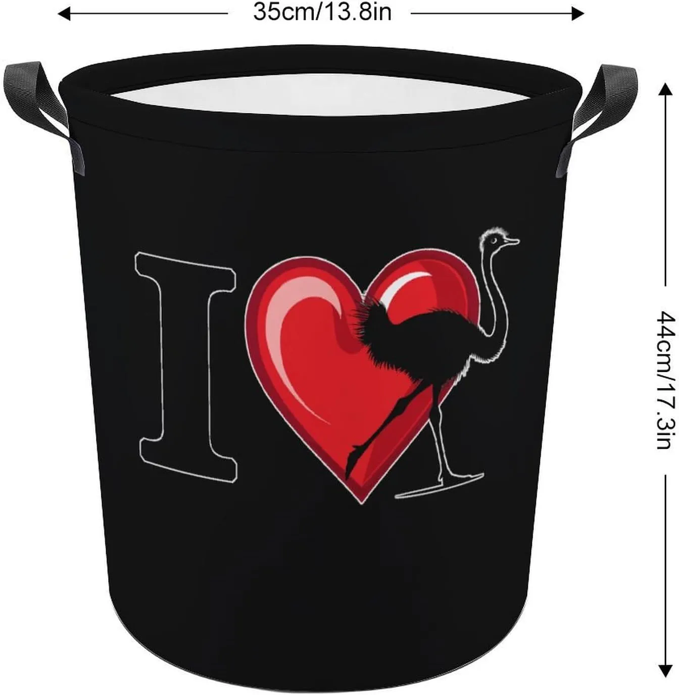 I Heart Love Ostrich Ostriches Laundry Basket Collapsible Laundry Clothes Hamper Storage Bins with Handles 44x35cm