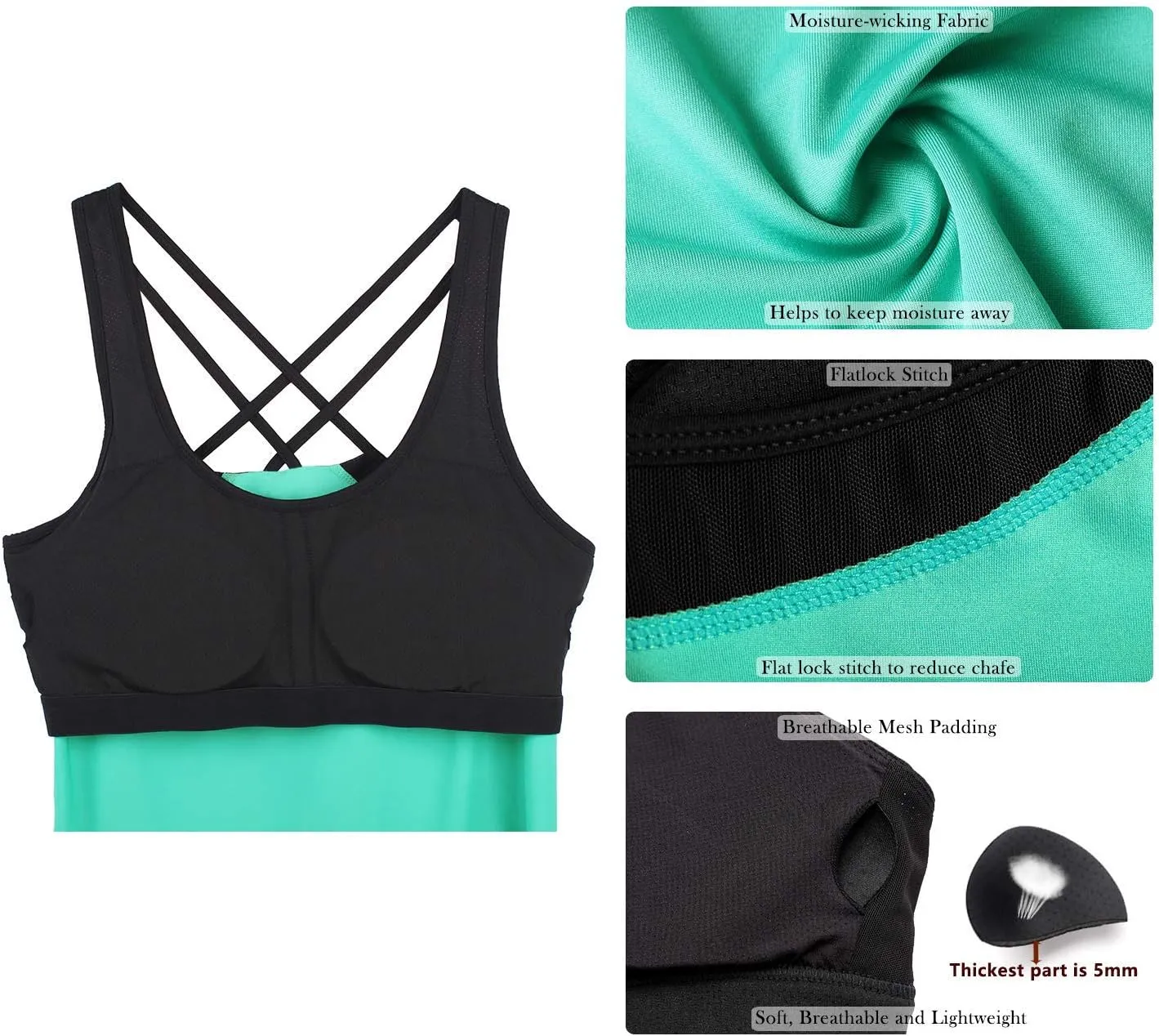 icyzone Women's Activewear Workout Yoga Spaghetti Strap Racerback Tank Top with Built in Bra