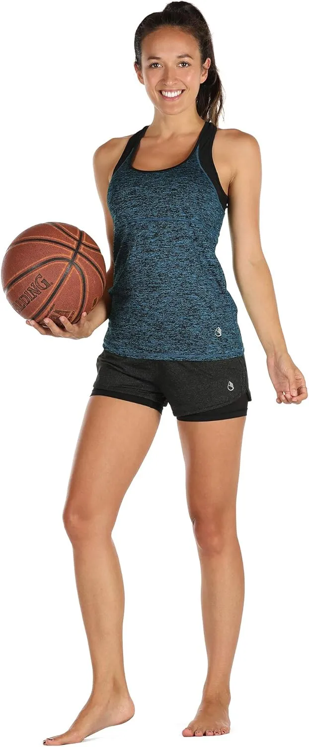 icyzone Women's Activewear Workout Yoga Spaghetti Strap Racerback Tank Top with Built in Bra