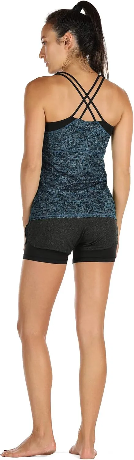 icyzone Women's Activewear Workout Yoga Spaghetti Strap Racerback Tank Top with Built in Bra