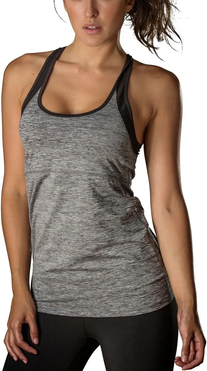 icyzone Women's Activewear Workout Yoga Spaghetti Strap Racerback Tank Top with Built in Bra