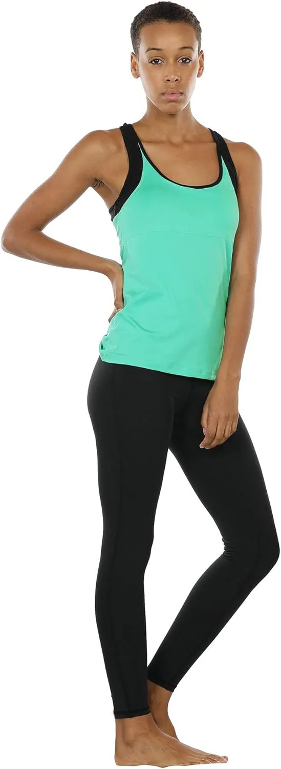 icyzone Women's Activewear Workout Yoga Spaghetti Strap Racerback Tank Top with Built in Bra